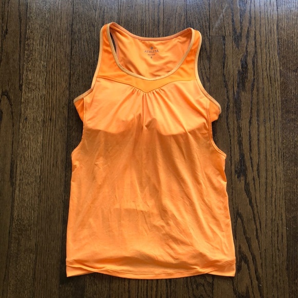 3/$20 Athleta Neon Orange Yellow Trim Stretch Razorback Tank with Removable Cups - Picture 1 of 6